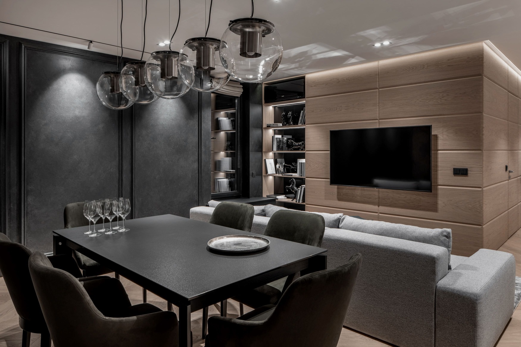 Green-toned apartment with expressive zoning and integrated living space — Bucks by Building Evolution